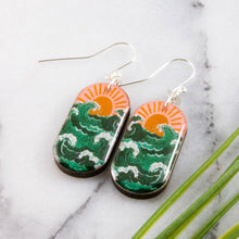 Load image into Gallery viewer, Mod Pink + Green Sunset Oblong Earrings