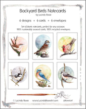Load image into Gallery viewer, Notecard Set - 6 Backyard Birds On Blank Recycled Cards