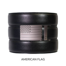 Load image into Gallery viewer, Black Leather Ratchet Belt & Buckle Set