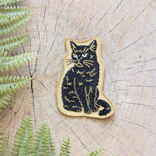 Load image into Gallery viewer, Iron-on patch | sitting black disappointed cat 2.9" x 2.2"