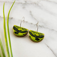 Load image into Gallery viewer, Vintage Citron Raven Drop Hoop Earrings