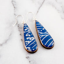 Load image into Gallery viewer, Blue + Silver Wave Teardrop Earrings
