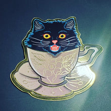 Load image into Gallery viewer, Sticker: Teacup Kitten, 3" gold foil