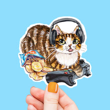Load image into Gallery viewer, Video Gaming Cat - Nerdy Vinyl Sticker