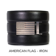 Load image into Gallery viewer, Black Leather Ratchet Belt &amp; Buckle Set
