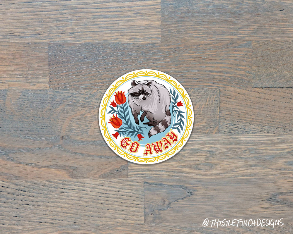 Go Away Raccoon Hex Sign PA Dutch Vinyl Sticker
