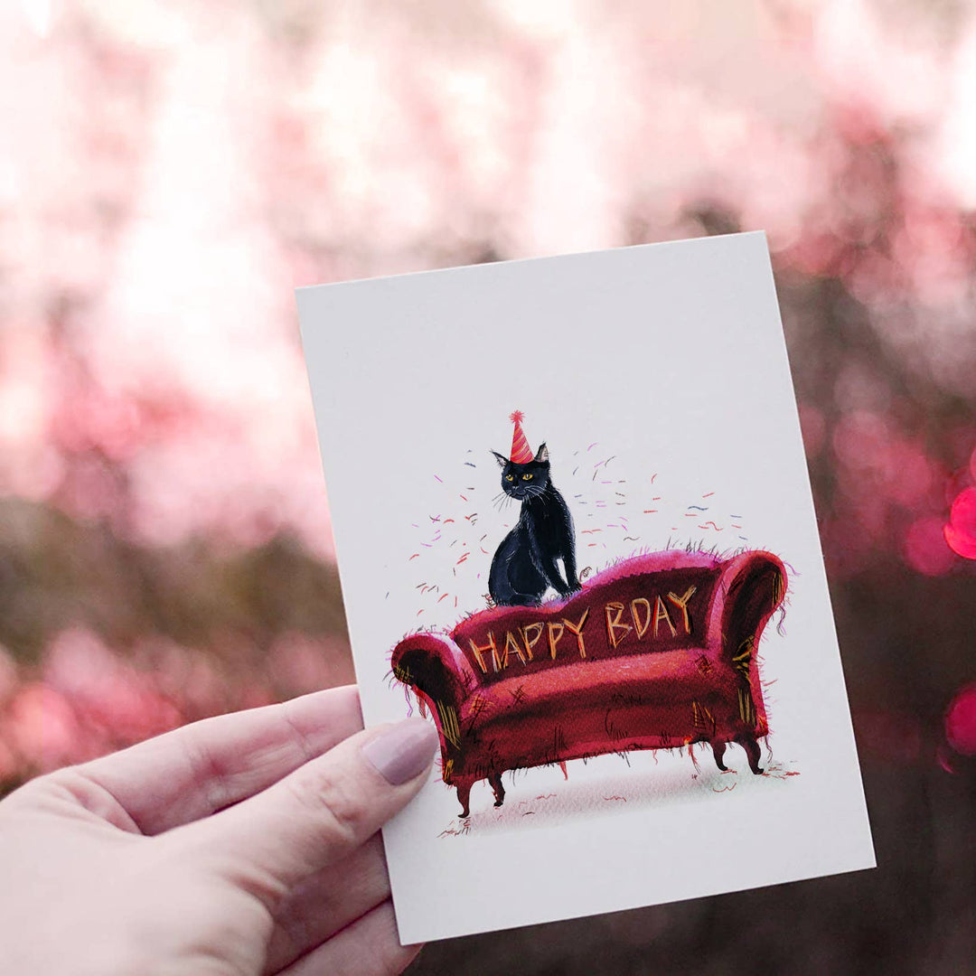 Cat Scratch Couch Birthday Card Funny