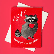 Load image into Gallery viewer, Thief! Raccoon- Risograph Card
