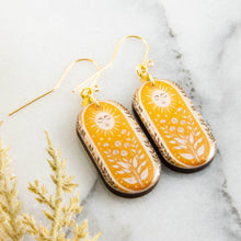 Load image into Gallery viewer, Vintage Yellow Sun Oblong Earrings
