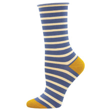 Load image into Gallery viewer, Sailor Stripe Roll Top Bamboo Women&#39;s Socks
