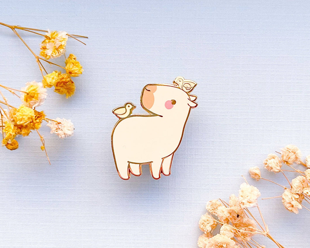 Curly the Capybara and Bird Friends Enamel Pin