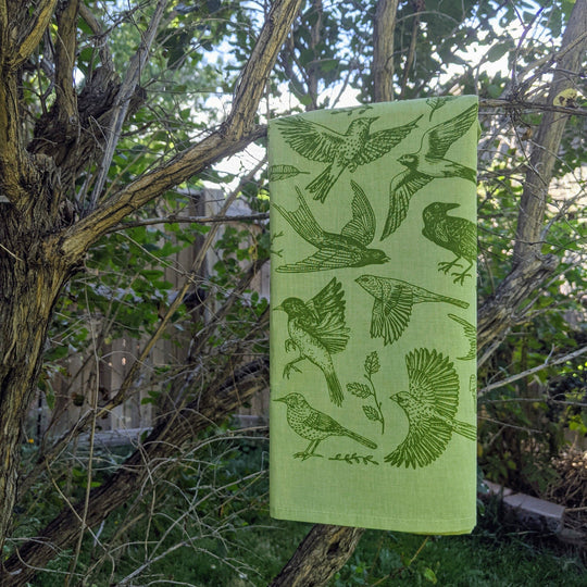 Bandana | birds - green screenprinted birder scarf neckerchief