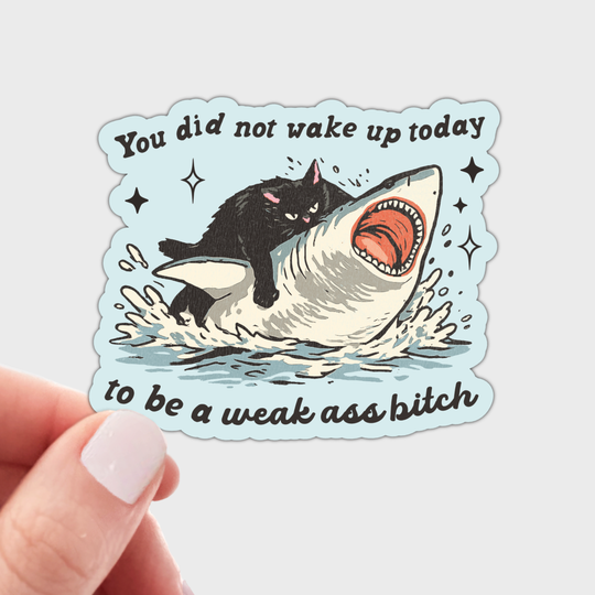You Did Not Wake Up Today Sticker - shark, black cat, funny