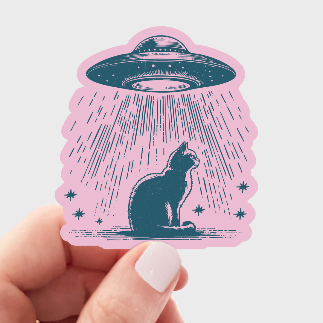 UFO Cat Sticker - outer space, alien, kitty, kitten, meow