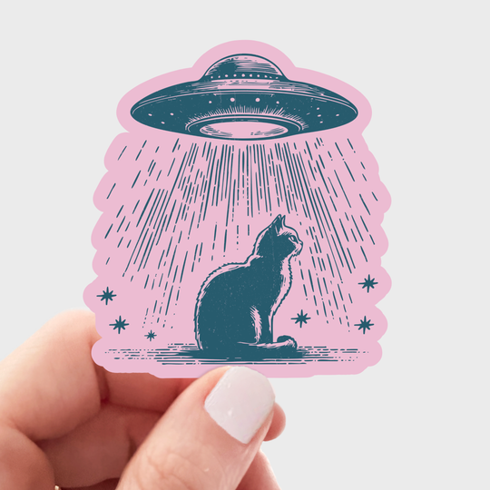 UFO Cat Sticker - outer space, alien, kitty, kitten, meow