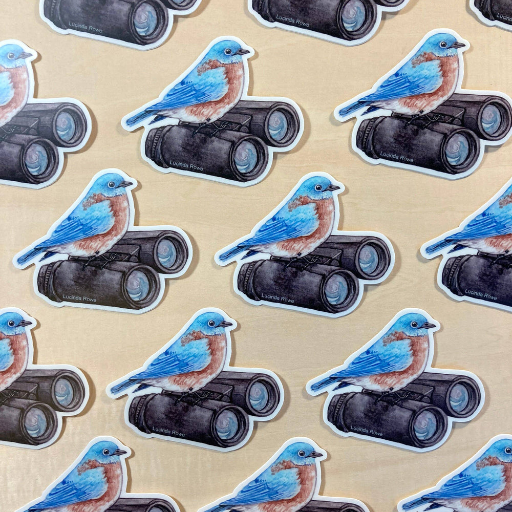 Eastern Bluebird On Binoculars - Vinyl Sticker -