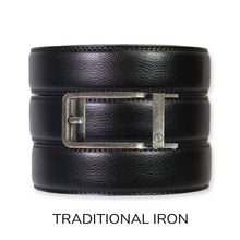 Load image into Gallery viewer, Black Leather Ratchet Belt &amp; Buckle Set
