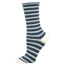 Load image into Gallery viewer, Sailor Stripe Roll Top Bamboo Women&#39;s Socks
