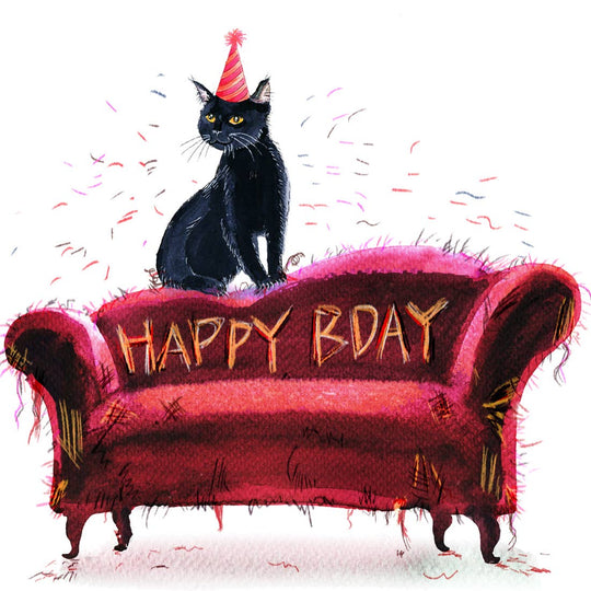 Cat Scratch Couch Birthday Card Funny
