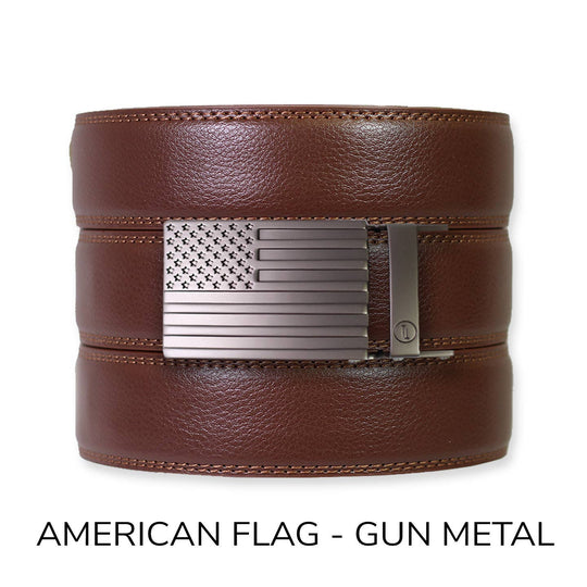 Chestnut Leather Ratchet Belt &amp; Buckle Set