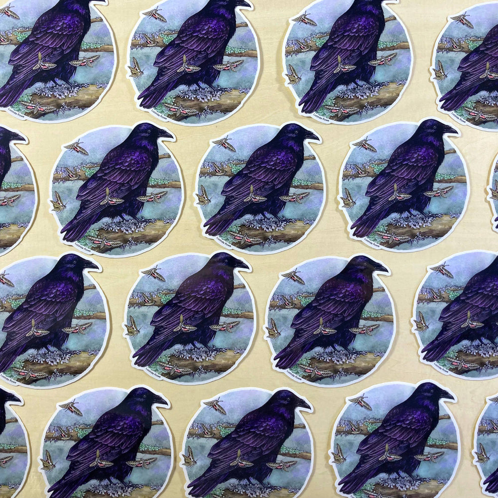 Common Raven with Moths - Vinyl Sticker -