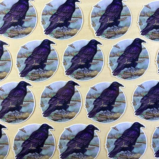 Common Raven with Moths - Vinyl Sticker -