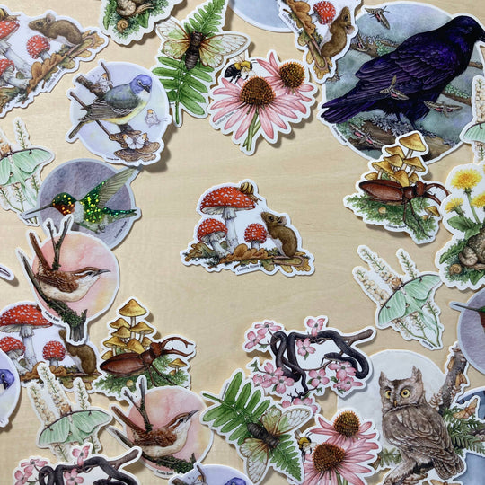 Field Mouse with Fly Agaric - Vinyl Sticker -