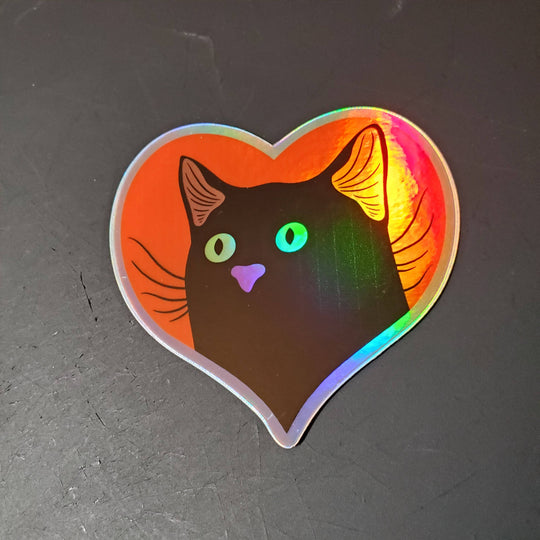 Sticker: Black Heart Cat, Holographic 3" Vinyl