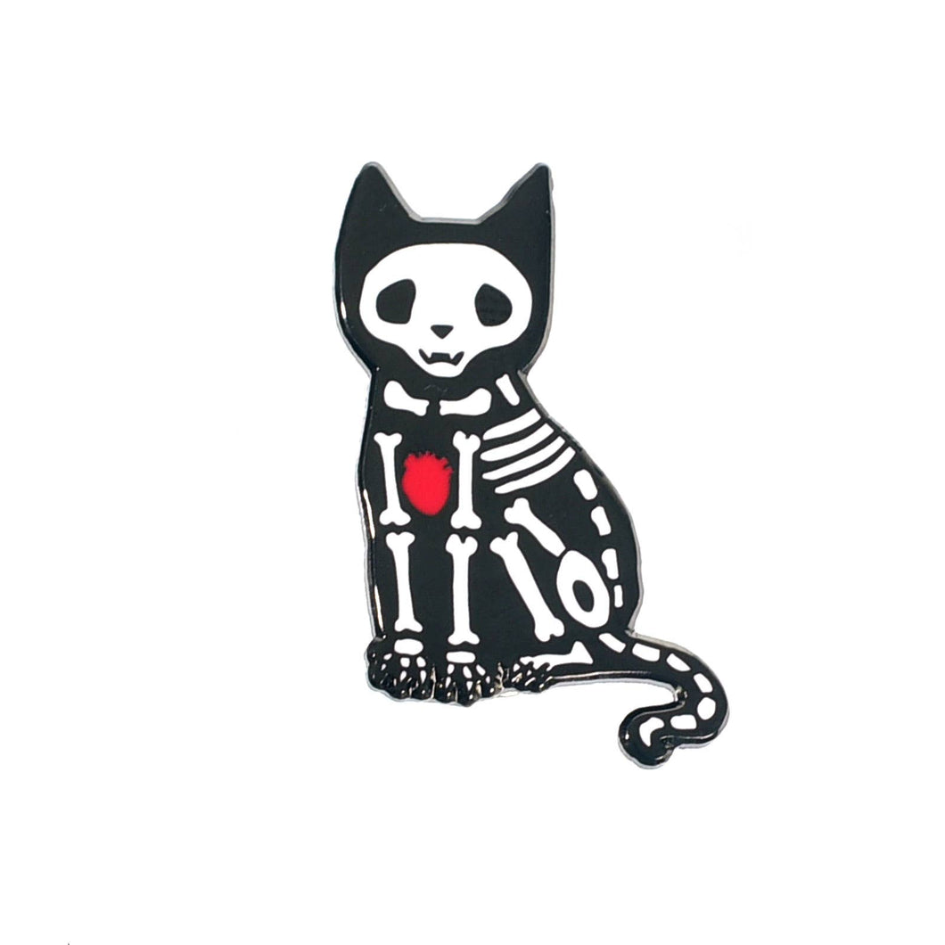 Skeleton Cat Enamel Pin- Halloween Cat Pin