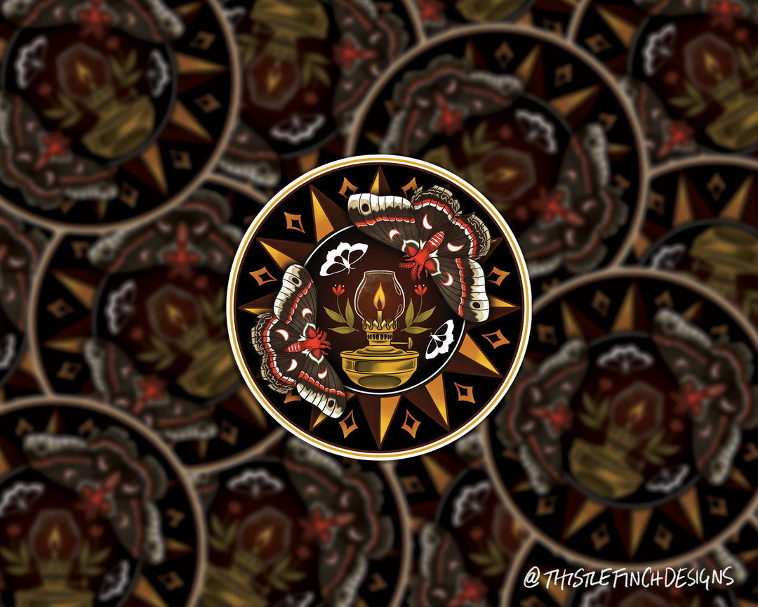 Moths to a Flame Hex Sign PA Dutch Vinyl Sticker