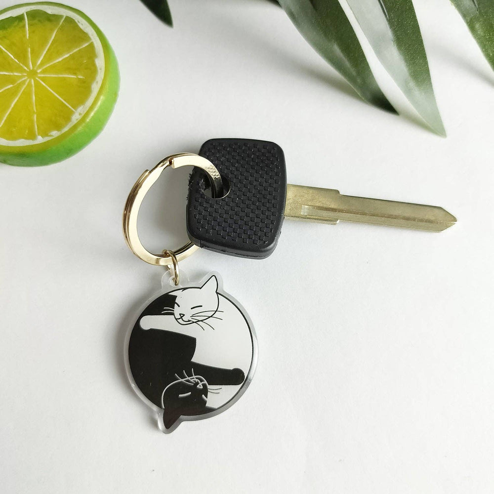 Yin Yang Cat Acrylic Keychain - Black & White Cat Lovers