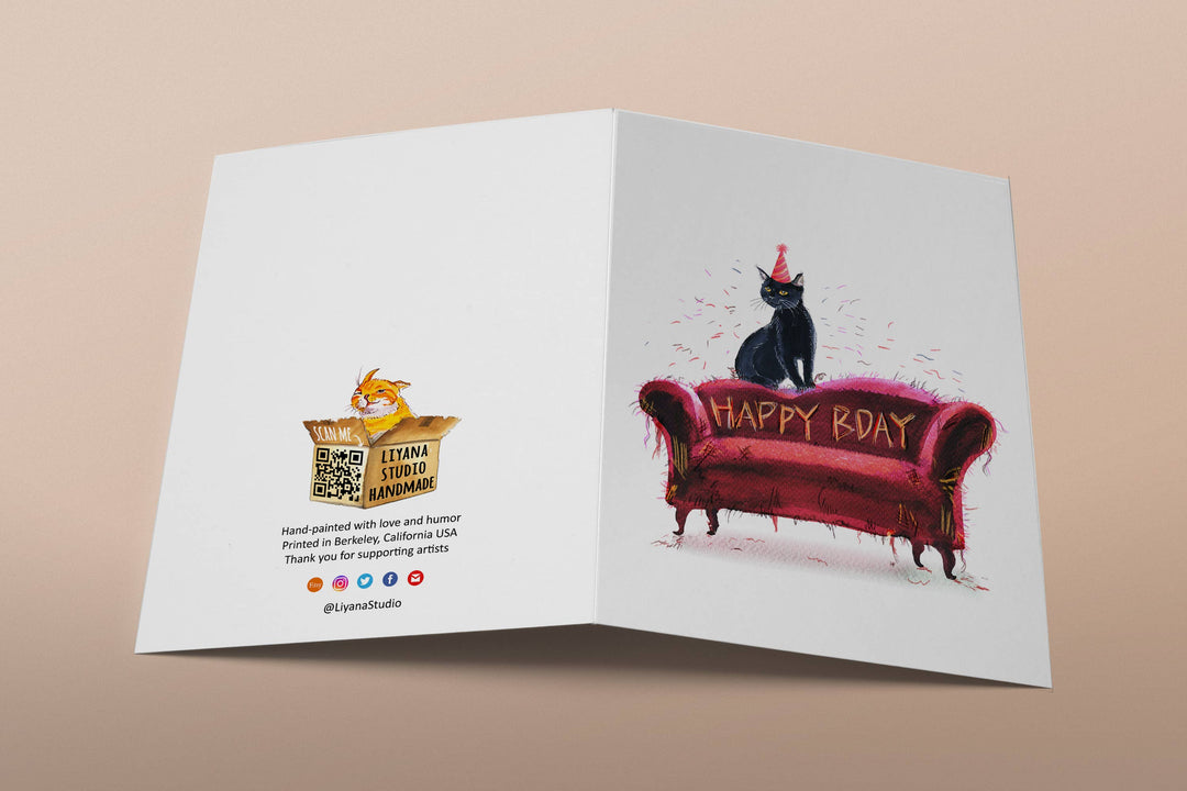 Cat Scratch Couch Birthday Card Funny
