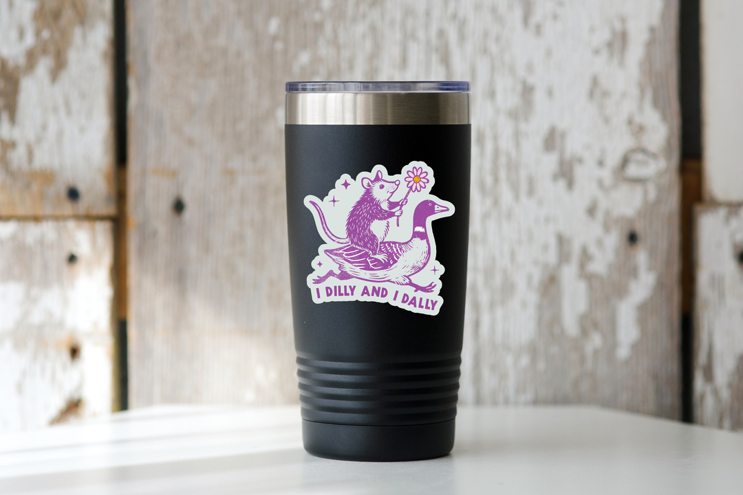 I Dilly and I Dally Sticker - opossum, duck, silly goose