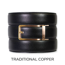 Load image into Gallery viewer, Black Leather Ratchet Belt &amp; Buckle Set
