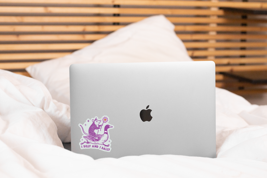 I Dilly and I Dally Sticker - opossum, duck, silly goose