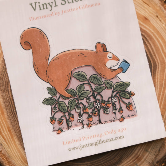 Bookish Squirrel Matte Vinyl Sticker