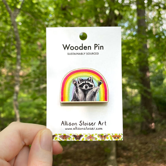 Rainbow Raccoon Wooden Pin