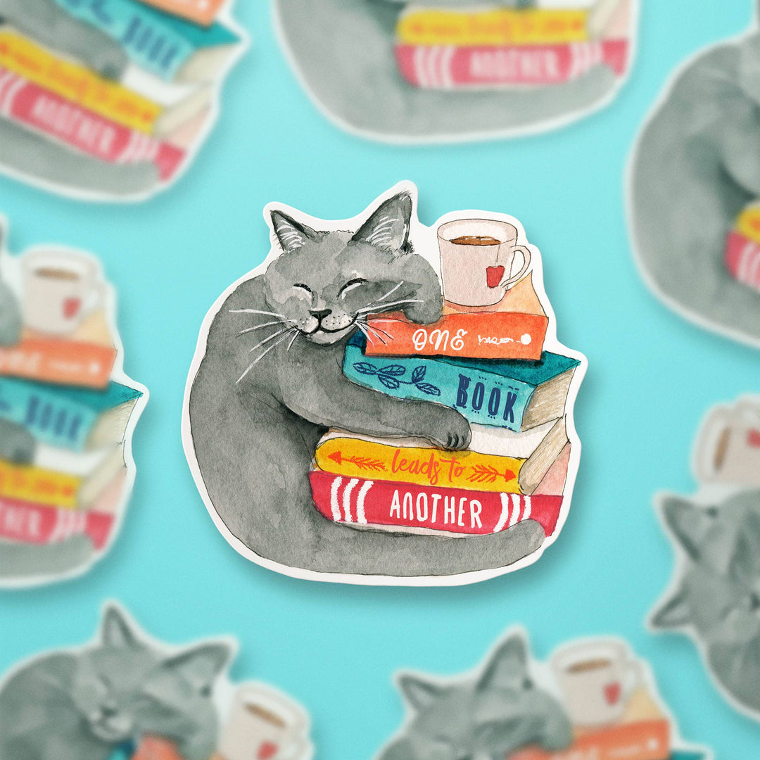 Book Lover Cat - Cute Vinyl Sticker