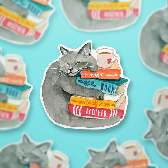 Book Lover Cat - Cute Vinyl Sticker