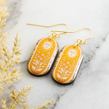 Load image into Gallery viewer, Vintage Yellow Sun Oblong Earrings
