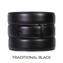 Load image into Gallery viewer, Black Leather Ratchet Belt &amp; Buckle Set
