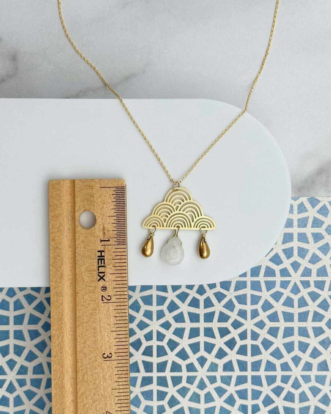 Rain Cloud Necklace with Quartz and Glass Raindrop Beads