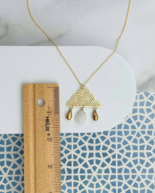 Rain Cloud Necklace with Quartz and Glass Raindrop Beads