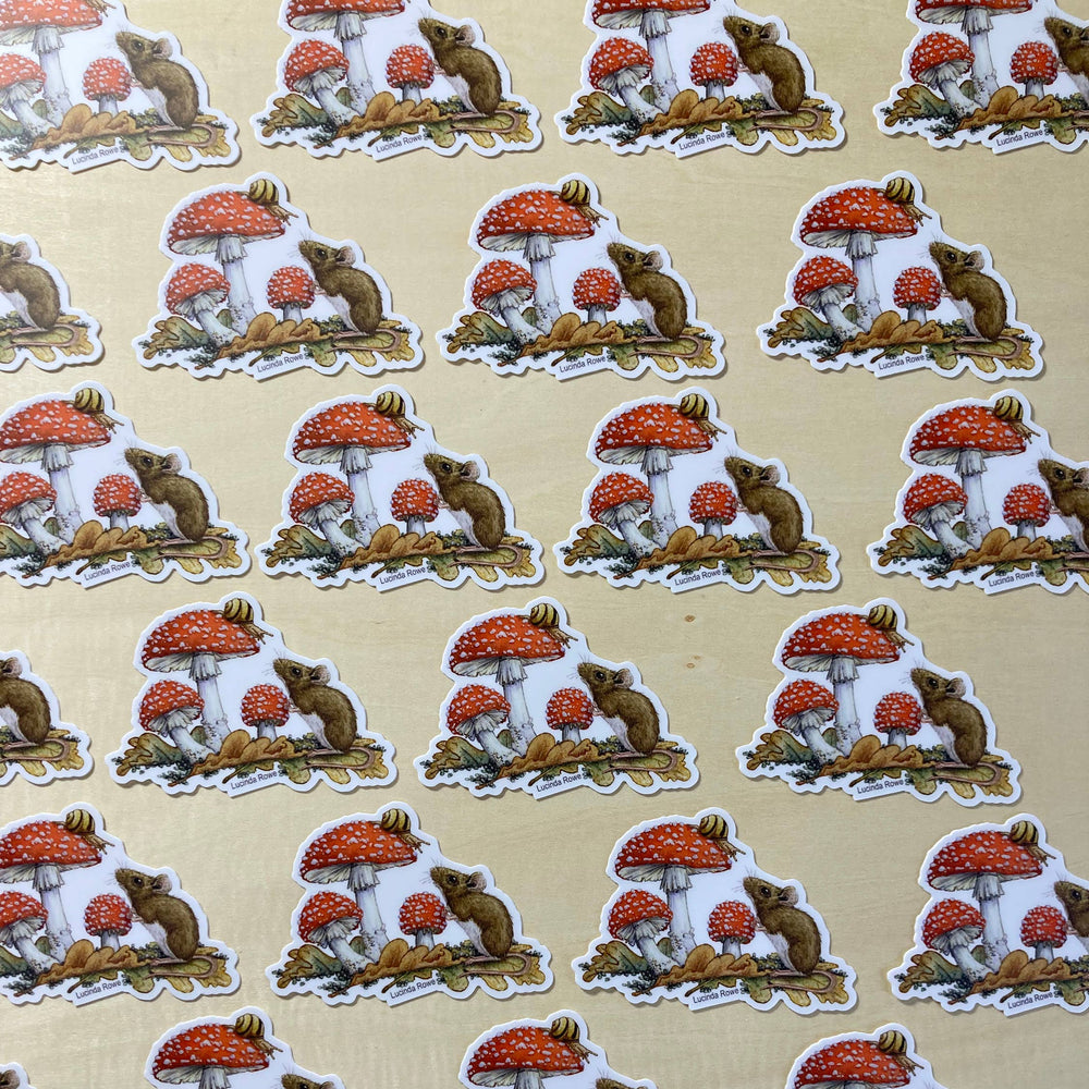 Field Mouse with Fly Agaric - Vinyl Sticker -