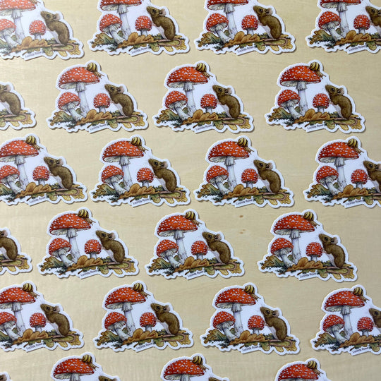 Field Mouse with Fly Agaric - Vinyl Sticker -
