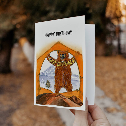 Camping Tent Bear - Funny Birthday Card