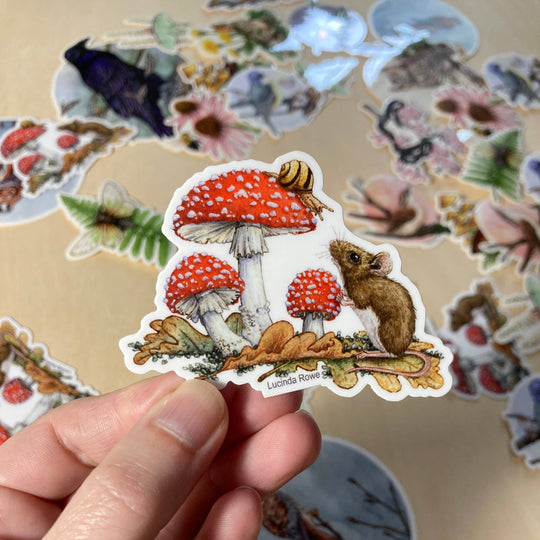 Field Mouse with Fly Agaric - Vinyl Sticker -