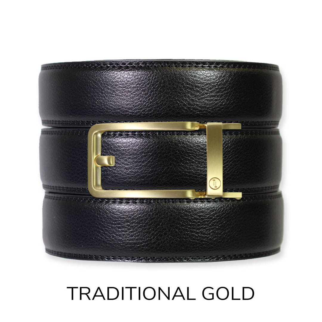 Black Leather Ratchet Belt &amp; Buckle Set