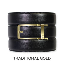 Load image into Gallery viewer, Black Leather Ratchet Belt &amp; Buckle Set
