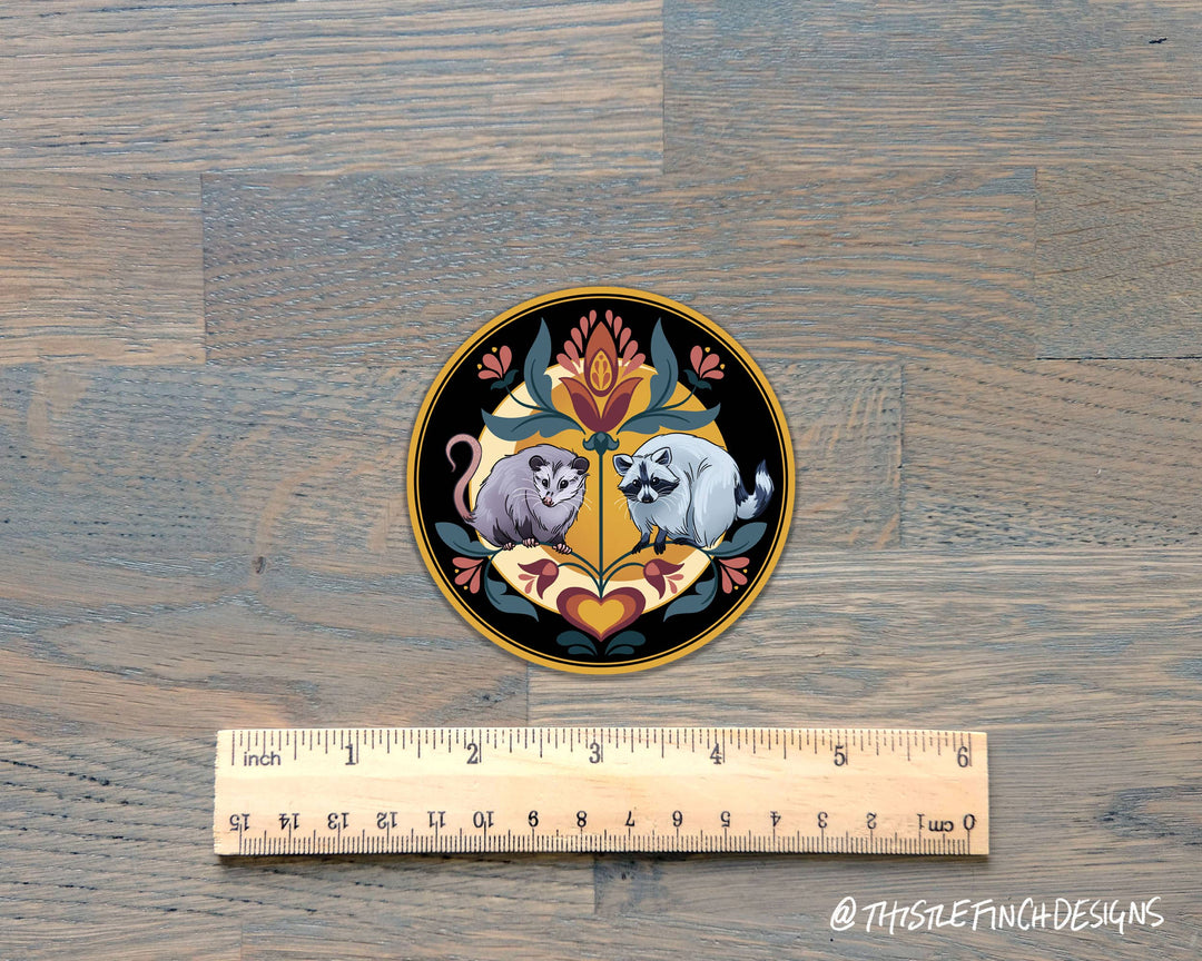Raccoon &amp; Opossum Hex Sign PA Dutch Vinyl Sticker